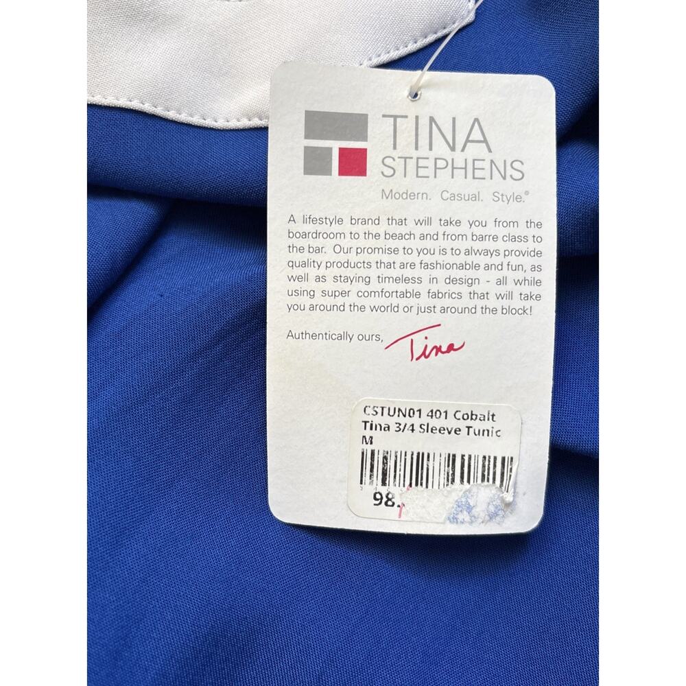 NEW Tina Stephens Tina 3/4 Sleeve Tunic Size Medium Cobalt Blue Nautical Coastal - Picture 12 of 12